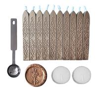 Amtol Bronze Sealing Wax Sticks with Wick, 10 Pcs, Includes Wax Melting Spoon and 2 White Candles, for Wedding Invitations, Cards, Envelopes and Seal Stamp