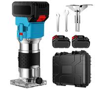 AMTOVL Cordless Wood Router Trimmer, 6.35mm 1/4" Palm Router with two 21V batteries, 850W Max, 6 Variable Speeds 5,000 to 30,000 RPM, Transparent Base & Straight Guide for Woodworking, Edging, Groovin