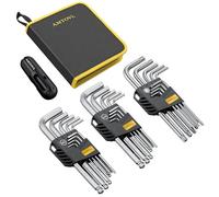 AMTOVL Hex Keys Set, 27PCS Allen Key Set & Star Key Set, Metric Imperial Extra Long Ball End Hex Key Set with Color Coding with T-Handle (Silver - 27PCS Allen Wrenches Sets)