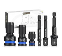 AMTOVL Impact to 1/4 Hex Converter - 1/2 3/8 1/4-INCH Drive Female to 1/4-Inch Hex Adapter with 3PCS Socket Adapter Set for Ratchet Wrench Drivers, Impact Bit Holders, Quick-Change Chuck (Blue)