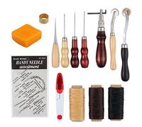 AMTOVL Leather Craft Tool Set, 14PCS Working Tools Kit, Hand Stitching Sewing Thread Awl Thimble for Projects