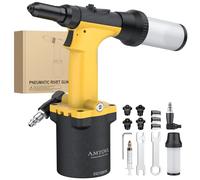 AMTOVL Pneumatic Riveter - 1000KGF Pulling Pneumatic Rivet Gun, Heavy-Duty Air Pop Riveter, Pop Rivet Gun Set with 2.4mm, 3.2mm, 4mm, 4.8mm Capacity Nozzles - Light Weight Design