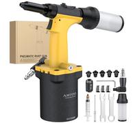 AMTOVL Pneumatic Riveter - 1400KGF Pulling Pneumatic Rivet Gun, Heavy-Duty Air Pop Riveter 2.4mm, 3.2mm, 4mm, 4.8mm and 6.4mm Capacity Nozzles, Self-Suction Design