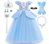 Amtum Cinderella Dress For Girls Cinderella Princess Costume With Crown Fairy Wand Necklace Sets Fancy Dress For Carnival Party World Book Day Cosplay Outfits,T01-150cm
