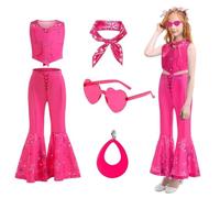 Amtum Girls Cowgirl Pink Costume - Toddler 80s Movie Heroine Cosplay Outfit for Disco, Halloween, Carnival, Birthday Party - With Accessory - 4-5 Years, 110