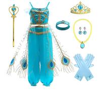 Amtum Jasmine Costume Kids Princess Jasmine Fancy Dress For Girls Aladdin Princess Costume Christmas World Book Day Carnival Halloween Party Role Play Outfit,T001-100cm