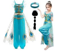 Amtum Jasmine Costume Kids Princess Jasmine Fancy Dress For Girls Aladdin Princess Costume Christmas World Book Day Carnival Halloween Party Role Play Outfit,T002-140cm
