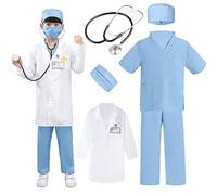 Amtum Kids Doctors Outfit Doctor Costume Kids with Lab Coat，Stethoscope，Scrubs Costume, Mask Doctor Nurse Dress Up Child Role Play Costumes for Boys & Girls 12 Years Blue/170