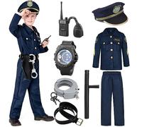 Amtum Police Costume Kids Policeman Uniform Kids Police Officer Costume With Cop Pretend Play Costume Accessories For Kids Halloween Dress Up Set Role Play Officer,Blue-S