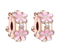 Amuefer 2 Pieces Pink Daisy Clip Charms for Bracelets Dangle 925 Sterling Silver Pendant for Necklaces Valentine's Day Birthday Christmas Jewelry Gifts for Women Friends