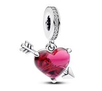 Amuefer Charms for Bracelets Red Love & Cupid's Arrow Dangle 925 Sterling Silver Pendant for Necklaces Jewellery for Women Valentine's Day Birthday Christmas Gifts for Friends