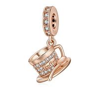 Amuefer Charms for Bracelets Rose Gold Coffee Cup Dangle 925 Sterling Silver Pendant for Necklaces Valentine's Day Birthday Christmas Jewelry Gifts for Women Friends