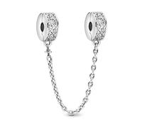 Amuefer Silver Sparkling Crystal Safety Chains Charms for Bracelets Dangle 925 Sterling Silver Pendant for Necklaces Valentine's Day Birthday Christmas Jewelry Gifts for Women Friends