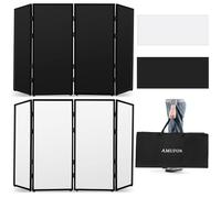 AMUFON DJ Facade Booth, DJ Stand Portable Event Cover Screen with Foldable 4 Detachable Metal Frame Light Projector Display Scrim Panel Stand with Carry Bag for Party,Show,Gathering(White and Black)