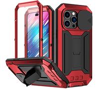 Amulent Case for iPhone 14 Pro Max Metal Case Red Lens Protection Kickstand Cases Heavy Duty Shockproof Gorilla Protective Cover Built-in Camera Screen Protector Phone Cover for iPhone 14 Pro Max