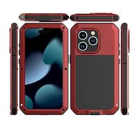Amulent Case For iPhone 15 Pro Max Metal Case Red Heavy Duty Gorilla Cover High Impact Shockproof Tough Protective Armor Defender Comfortable and Durable Mobile Phone Cover For iPhone 15 Pro Max