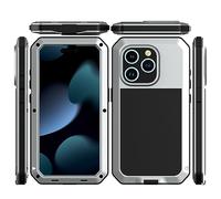 Amulent Case For iPhone 15 Pro Max Metal Case Silver Heavy Duty Gorilla Cover High Impact Shockproof Tough Protective Armor Defender Comfortable and Durable Mobile Phone Cover For iPhone 15 Pro Max