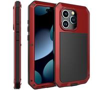 Amulent Case For iPhone 15 Pro Metal Case Red Heavy Duty Gorilla Cover High Impact Shockproof Tough Protective Armor Defender Comfortable and Durable Mobile Phone Cover For iPhone 15 Pro