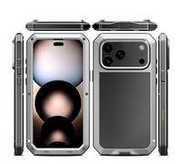 Amulent Case For iPhone 17 Pro Max Metal Gorilla Case Silver Heavy Duty Cover High Impact Shockproof Tough Protective Armor Defender Comfortable and Durable Mobile Phone Cover For iPhone 17 Pro Max