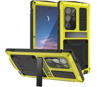 Amulent Case for Samsung S25 Ultra Metal Case Yellow Military Guard Armour Cover Kickstand Cases Built-in Tempered Glass Screen Protector Shockproof Impact Resistance Phone Cover for Galaxy S25 Ultra
