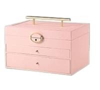 AMULONG Classic PU Leather Jewelry Box Organizer Women Travel Jewelry Storage Case With Lock And Key For Necklace Earring Ring Bracelet Storage Case(Pink)