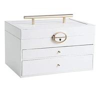 AMULONG Classic PU Leather Jewelry Box Organizer Women Travel Jewelry Storage Case With Lock And Key For Necklace Earring Ring Bracelet Storage Case(White)
