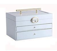 AMULONG Classic PU Leather Jewelry Box Organizer Women Travel Jewelry Storage Case With Lock And Key For Necklace Earring Ring Bracelet Storage Case(Blue)