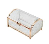 AMULONG Classic Water Ripple Glass And Bow Buckle Champagne Gold Jewelry Organizer Box Rectangle Jewelry Display Case. Storage Case(B)