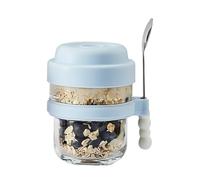 AMULONG Sweet Jars Apothecary 2 Pack Overnight Oats Glass Jars With Lid Spoon For Nut Fruit Salad Jars for Crafting(Blue)