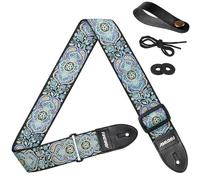 Amumu Cotton Embroidery Guitar Strap for Acoustic, Electric, Bass Guitars -Blue