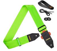 Amumu DURALINK Nylon Seatbelt Guitar Strap with Top Grain Leather Ends for Acoustic, Electric, Bass Guitar, with Quick-Fetch Pick Holder -Neo Green