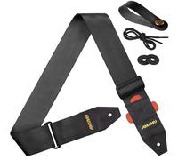 Amumu DURALINK Nylon Seatbelt Guitar Strap with Top Grain Leather Ends for Acoustic, Electric, Bass Guitar, with Quick-Fetch Pick Holder -Black