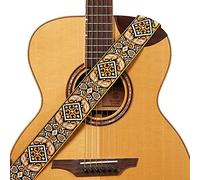 AMUMU Floral Embroidery Cotton Guitar Strap with Genuine Leather Ends, Orange, 5