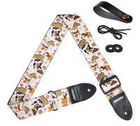 Amumu Guitar Strap - 2" Lucky Cat Pattern with Microfiber Leather Ends for Acoustic, Electric, Bass Guitars, Adjustable 36'' - 63"