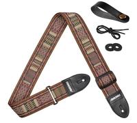AMUMU Guitar Strap - 2" Tribal-Inspired Woven Pattern, One-Piece Webbing, Microfiber Leather Ends, for Acoustic, Electric, Bass Guitars, Adjustable 36''-63"