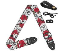Amumu Guitar Strap for Acoustic Guitar Electric Guitar and Bass Guitar -Denim, Rose Skull, 5