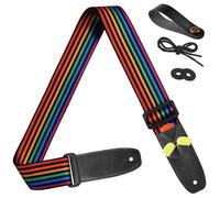 Amumu Guitar Strap Rainbow Stripe Polyester Cotton for Acoustic, Electric and Bass Guitars with Strap Blocks & Headstock Strap Tie, Rainbow Stripe, 5