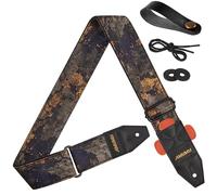 Amumu Molten Gold Guitar Strap - Premium Woven Polyester with Top-Grain Leather Ends, Quick-Fetch Pick Holder, Guitar-Friendly for Acoustic, Electric, Bass Guitars- Adjustable 36''-59''