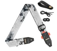 Amumu Noir Butterfly Guitar Strap - Artistic Printed Polyester with Top-Grain Leather Ends, Quick-Fetch Pick Holder, Guitar-Friendly for Acoustic, Electric, Bass Guitars- Adjustable 36''-59''