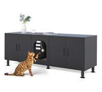 Amunrbrek Double Litter Box Enclosure, Litter Box Enclosure for 2 Litter Boxes, Modern Litter Box Furniture for 2 Cats, with Cat Door and Sensor Light (Black)