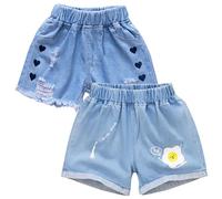Amur Leopard Children's Girls' Shorts Jeans Set of 2 Breathable Denim Shorts Short Pants Bermuda Shorts Summer, Blue B, 11-12 Years