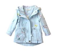 Amur Leopard Children's Parka Jacket Coat Girl Printed Trench Coat with Belt Spring and Autumn Clothing, Blue, 5-6T