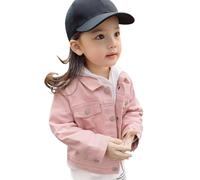 Amur Leopard Denim Jacket Cropped Button Outerwear for Girls Spring Autumn Long Sleeves Loose Tops, Pink, 6-7 Years/130