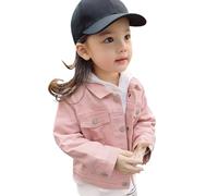 Amur Leopard Denim Jacket Cropped Button Outerwear for Girls Spring Autumn Long Sleeves Loose Tops, Pink, 2-3 Years/100