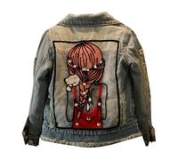 Amur Leopard Denim Jacket Girl Coat Denim Children Coat Denim Printed for Spring and Autumn Outwear Jacket, Blue A, 6-7 Years