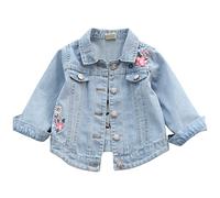 Amur Leopard Girls Denim Jacket Embroidered Jackets for Girls Long Sleeve for Spring and Autumn, Blue B, 7-8T