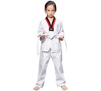 Amur Leopard Girls Taekwondo Uniform with Belt Professional Taekwondo Suit for Karate Judo Training, White Belt, 130/8-9T