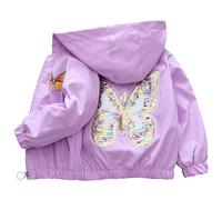 Amur Leopard Girls' Transition Jacket with Hood Warm Wind Jacket Breathable Children's Outdoor Jacket for Spring Autumn, Purple, 12-13 Years