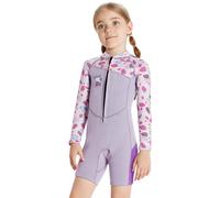 Amur Leopard Girls Wetsuit Shorty/Full Length Kids Thermal Swimsuit One Piece Diving Suit Protection UV 50+, Pink Purple1, 5-6T/M