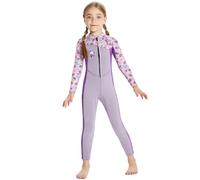 Amur Leopard Girls Wetsuit Shorty/Full Length Kids Thermal Swimsuit One Piece Diving Suit Protection UV 50+, Pink Purple2, 7-8T/XL